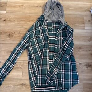 American Eagle Outfitters Green Plaid Hooded Shirt